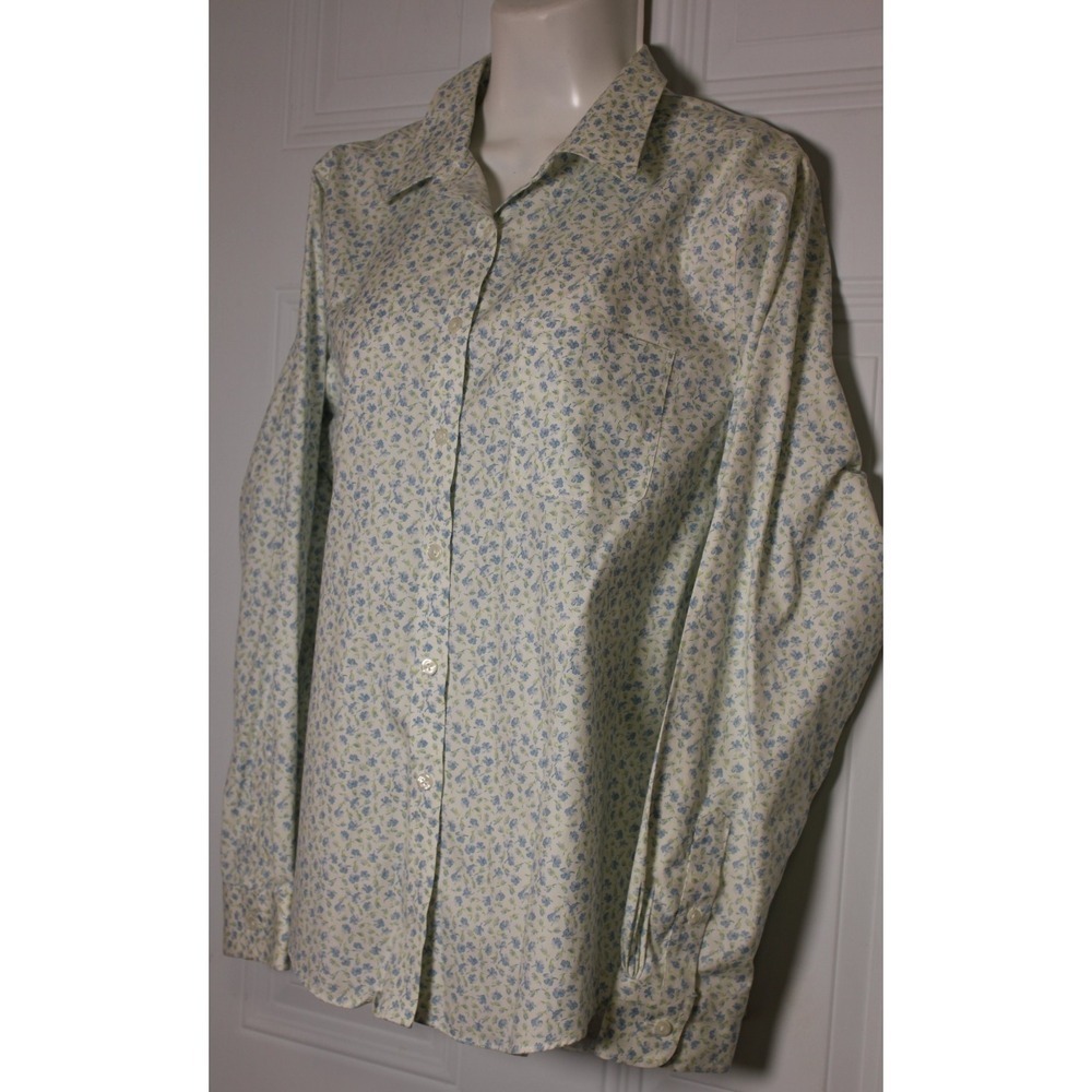 L.L. Bean Cotton Button Up Floral Shirt Top Wrinkle Resistant Office Twee Large - Picture 8 of 11